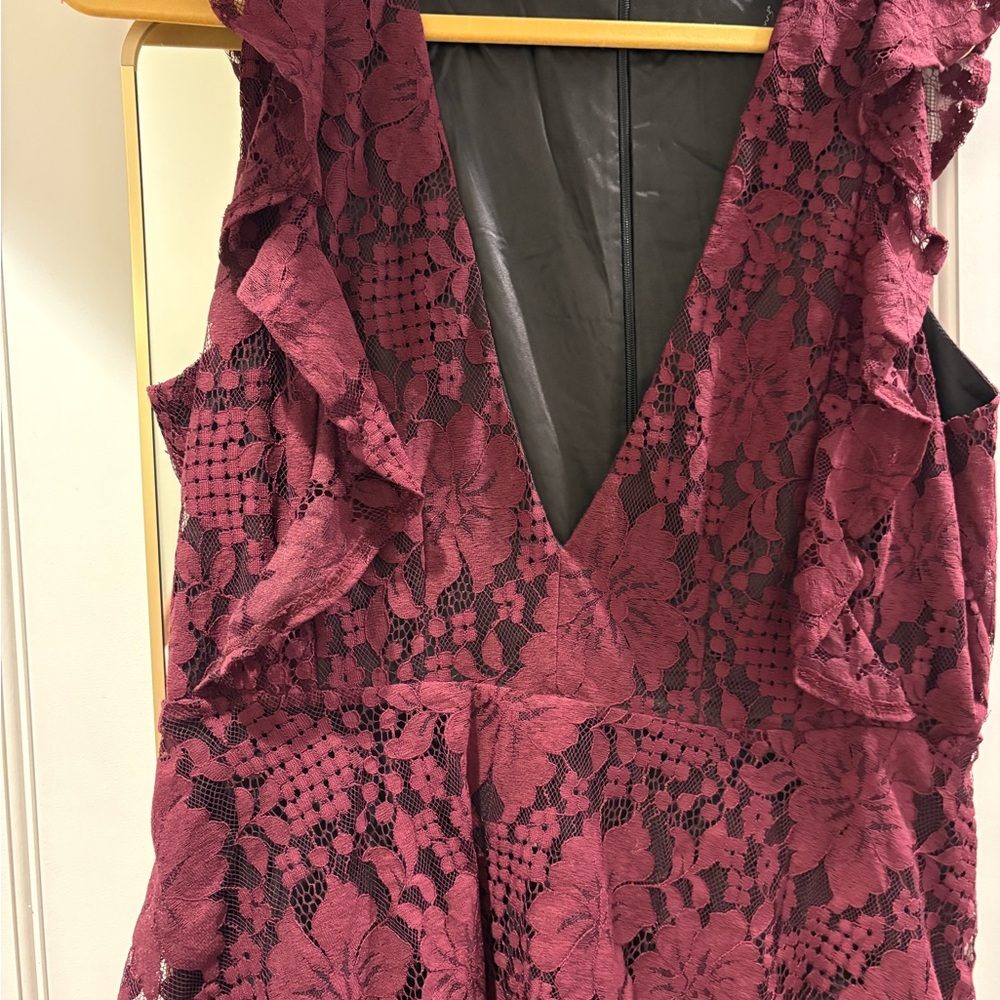 Lulus Burgundy Lace Ruffled Tiered Sleeveless Maxi Dress - Picture 5 of 7